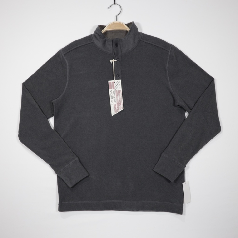 American‎ Threads Men's Mock Neck Long Sleeve Fleece Sweatshirt Dark Gray Size S